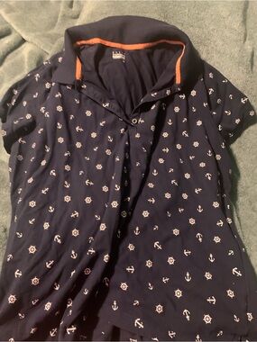 Navy Nautical Print Polo